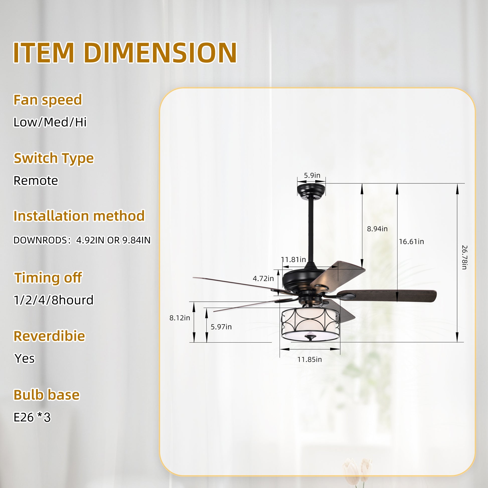 52 Inch Modern Ceiling Fan with Dual Finish