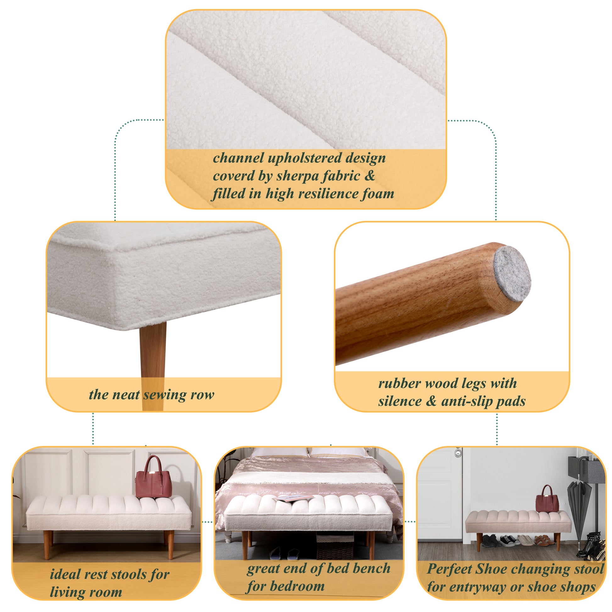 Channel Tufted Bench White Sherpa Upholstered End of white-bedroom-modern-rubberwood-wood-foam-sherpa