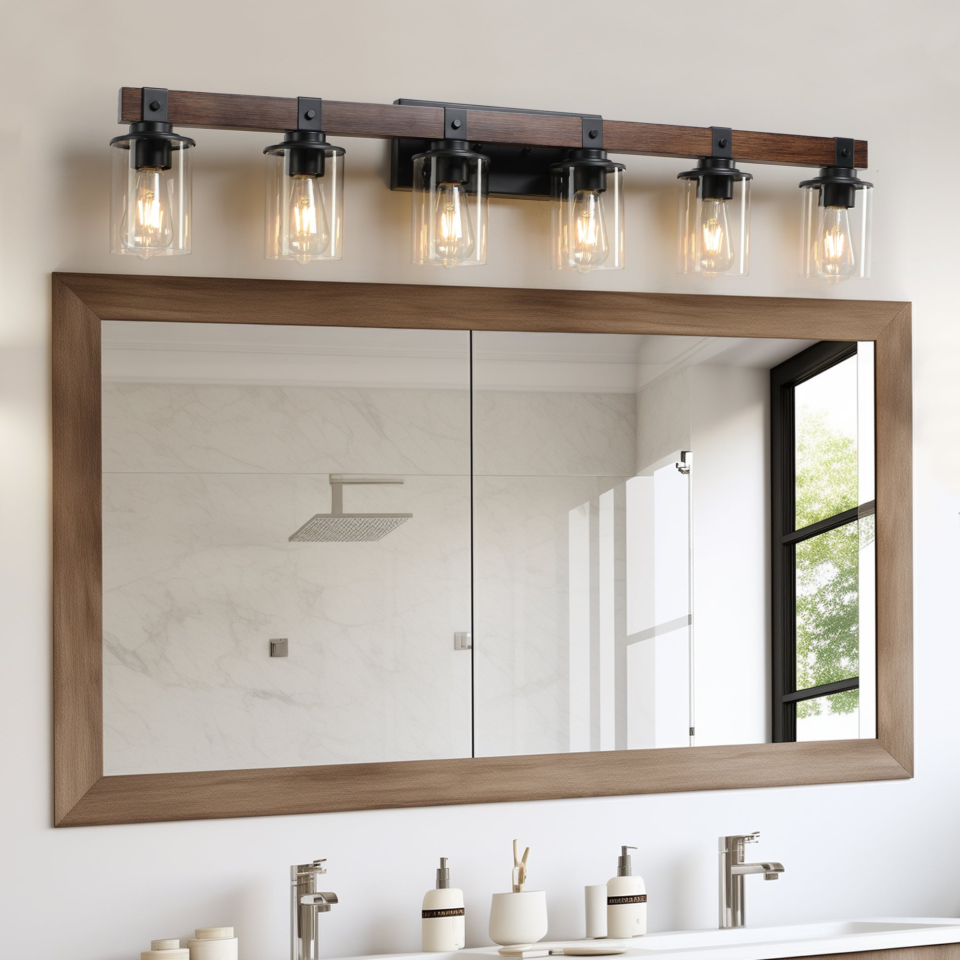 6 Lights Farmhouse Vanity Lights Fixture Rustic -