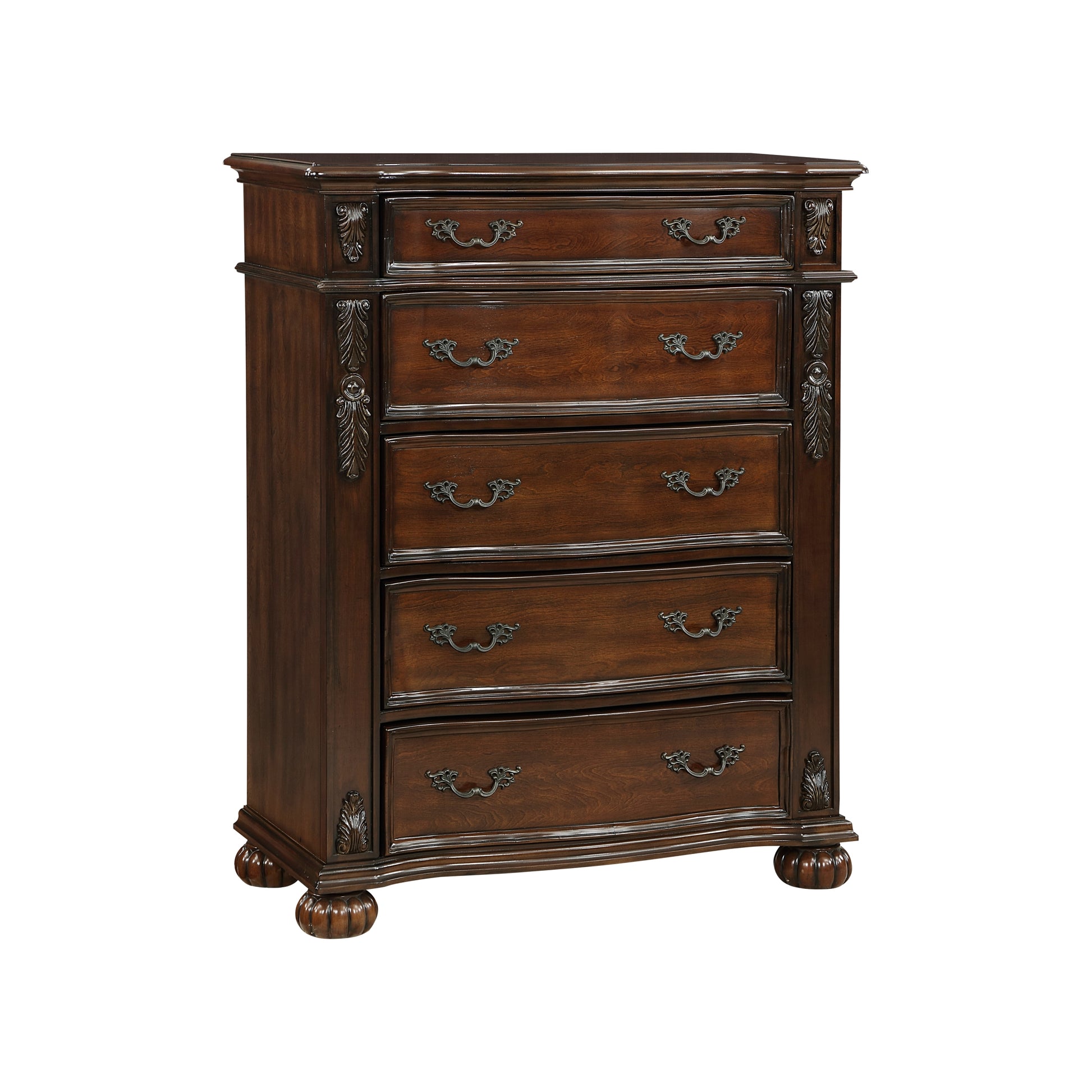 Classic Traditional 1pc Chest of 5 Drawers Cherry cherry-bedroom-ornate