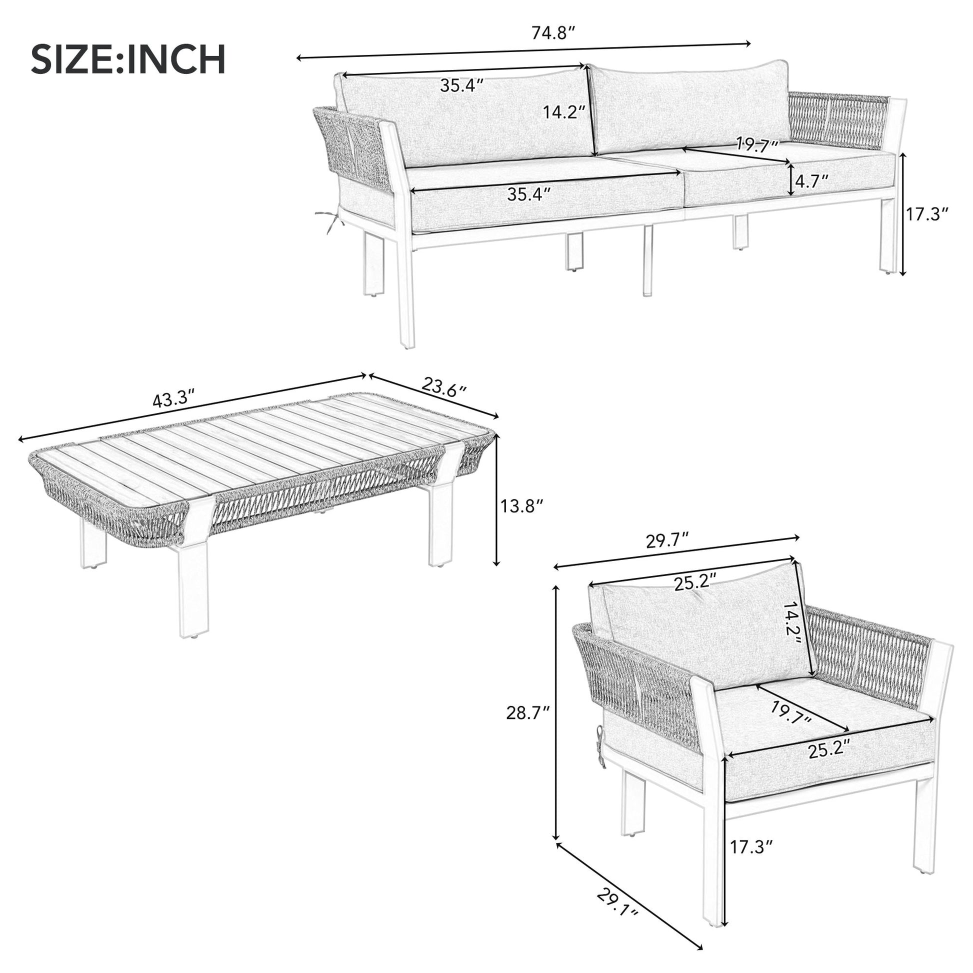 4 Piece Outdoor Patio Conversation Set with brown-seats 4-garden & outdoor-complete patio