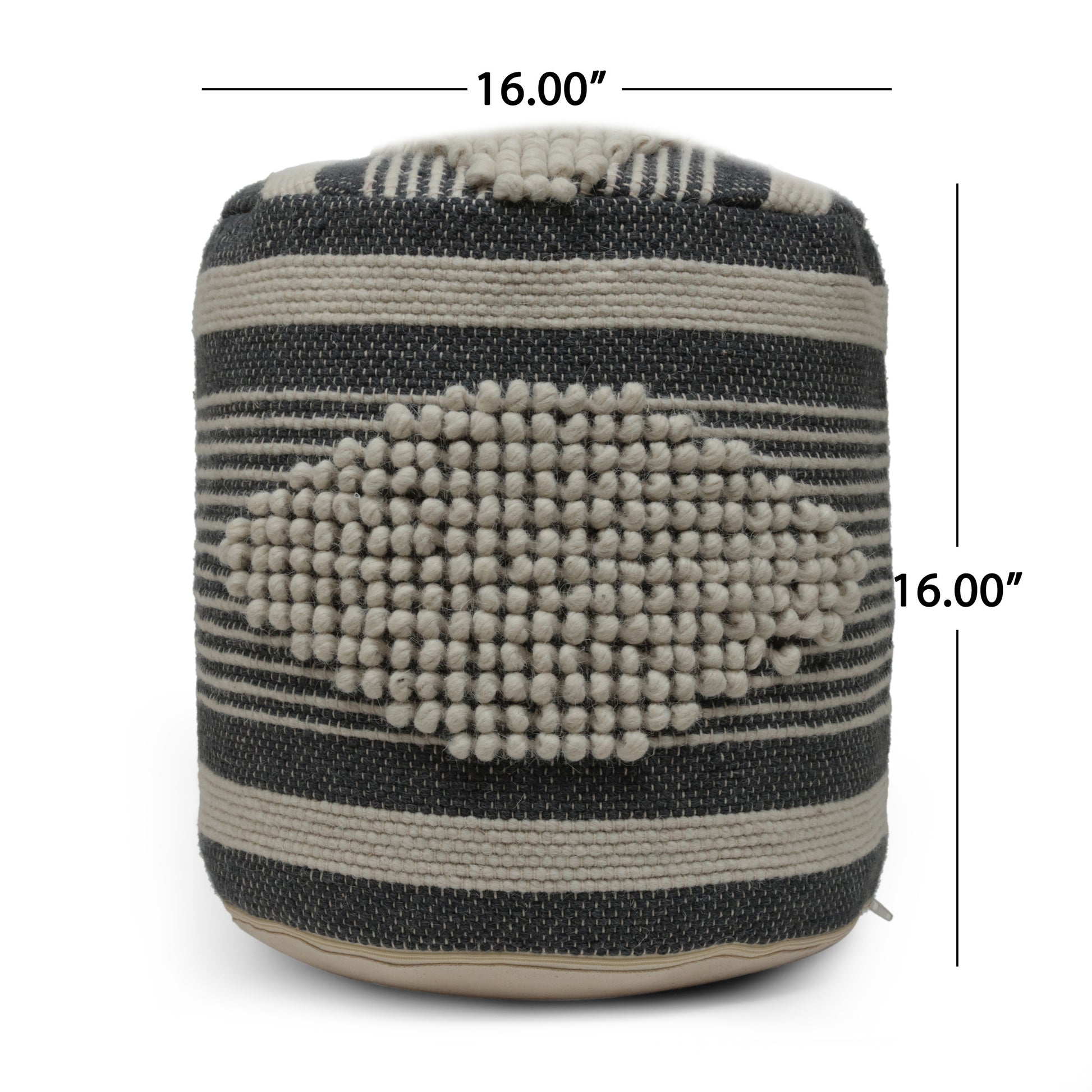 Diamond Handcrafted Fabric Cylindrical Pouf, Beige and dawn grey-fabric