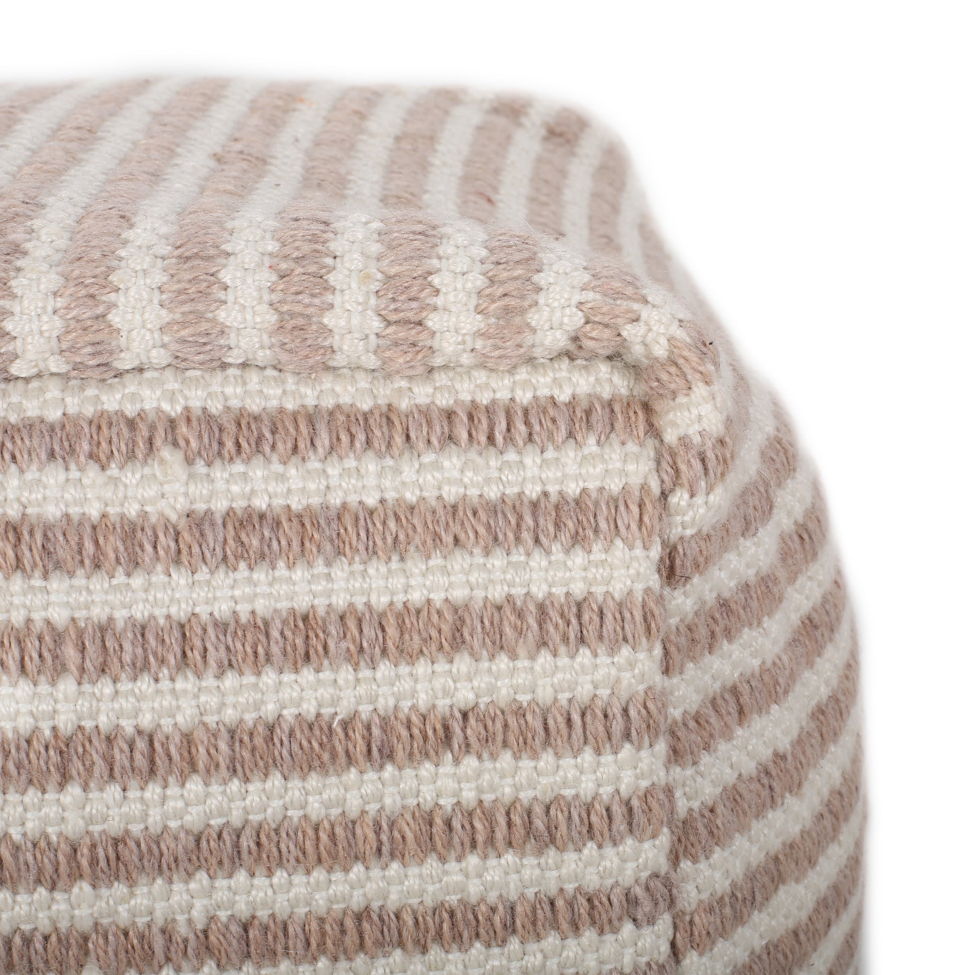 Zebra Yarn Cotton Square Pouf, Brown and White