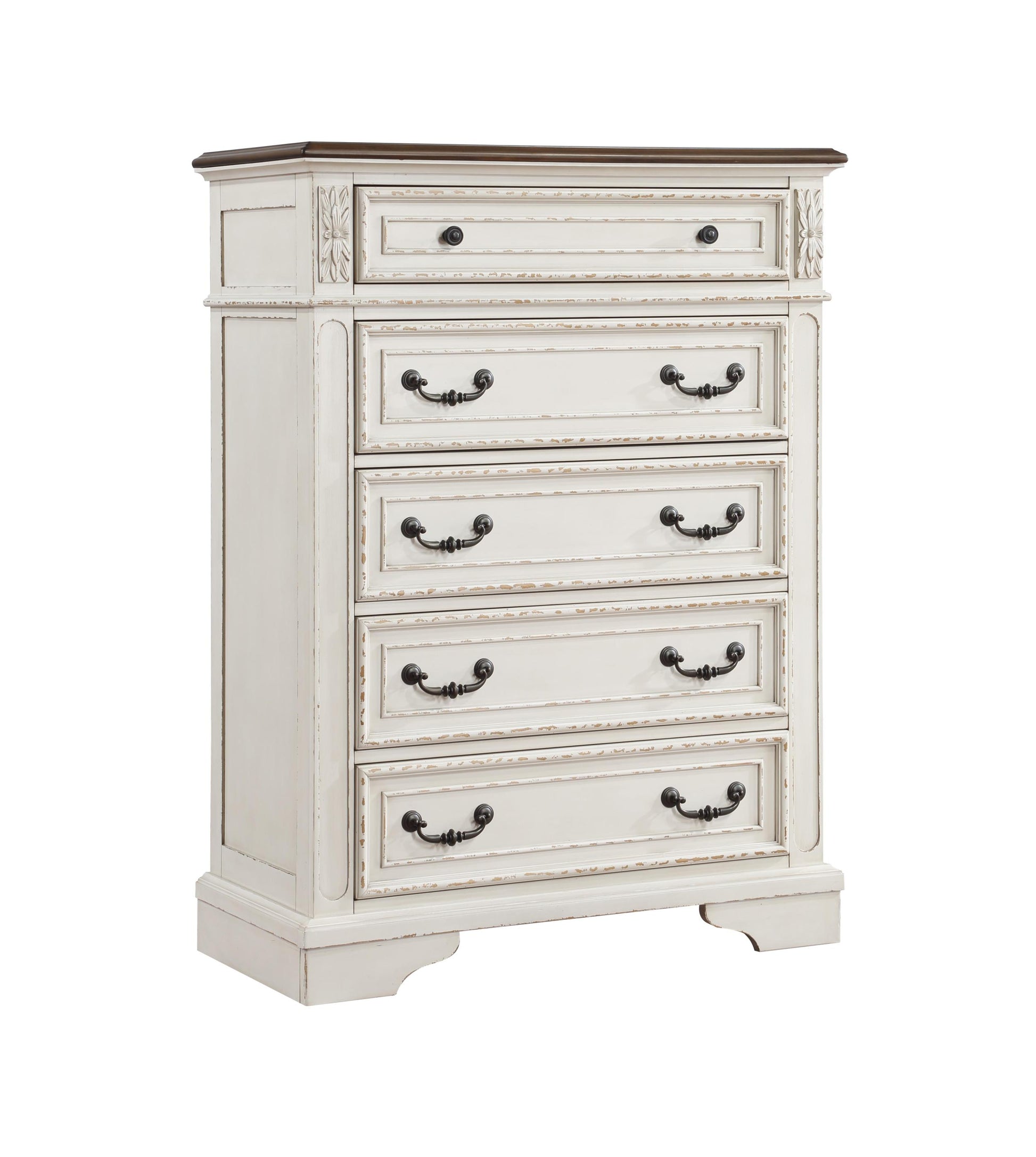 Noble Traditional Style 5 Drawer Chest Made with Wood antique white-bedroom-traditional-acacia-solid