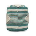 Diamond Handcrafted Fabric Cylindrical Pouf, White and teal-fabric