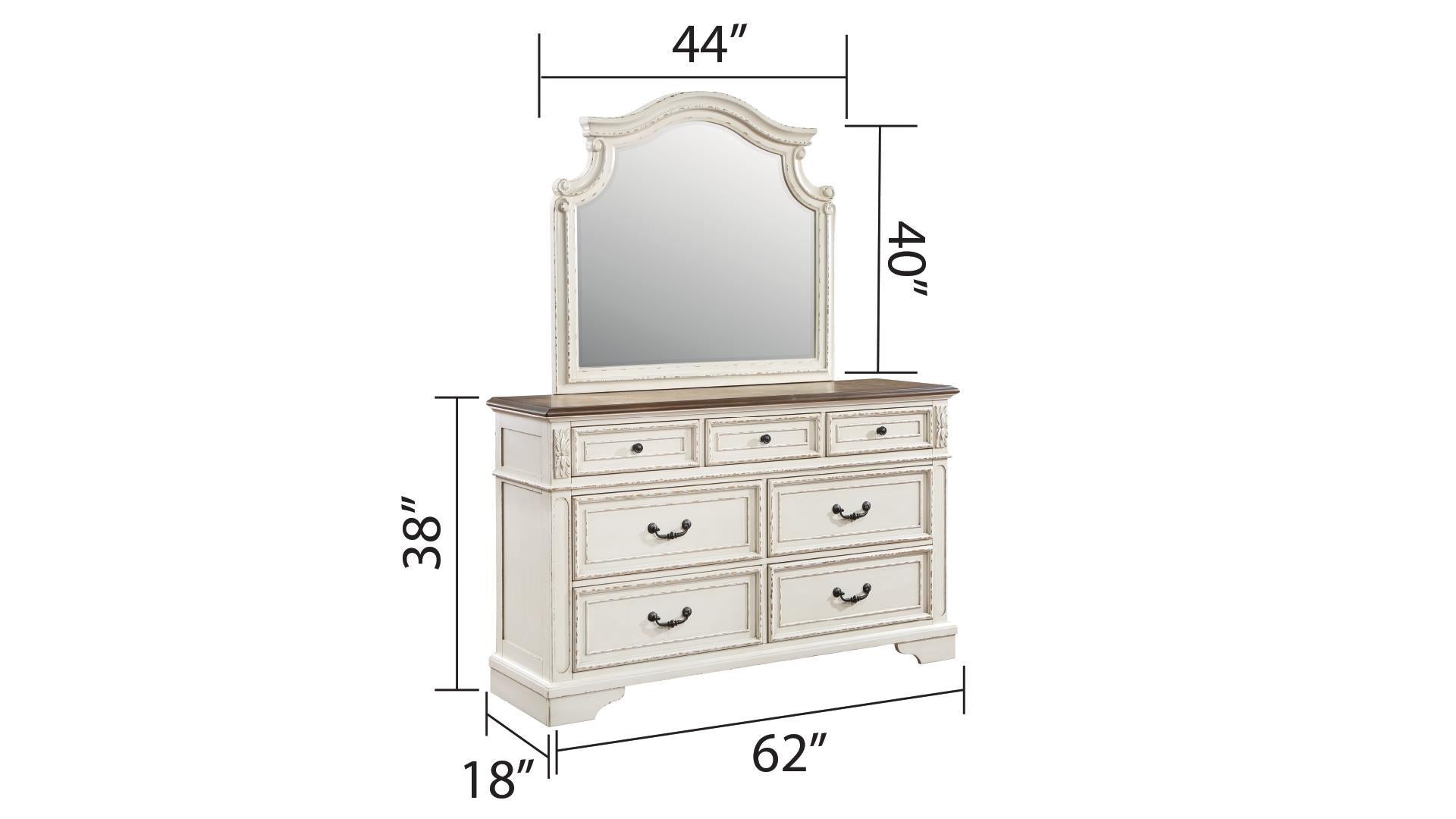 Noble Traditional Style 7 Drawer Dresser Made with antique white-bedroom-traditional-solid