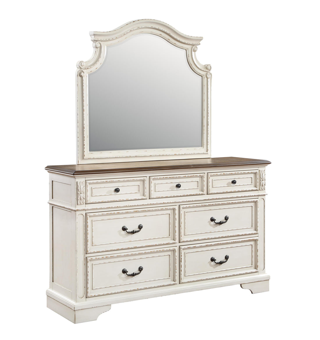 Noble Traditional Style 7 Drawer Dresser Made with antique white-bedroom-traditional-solid