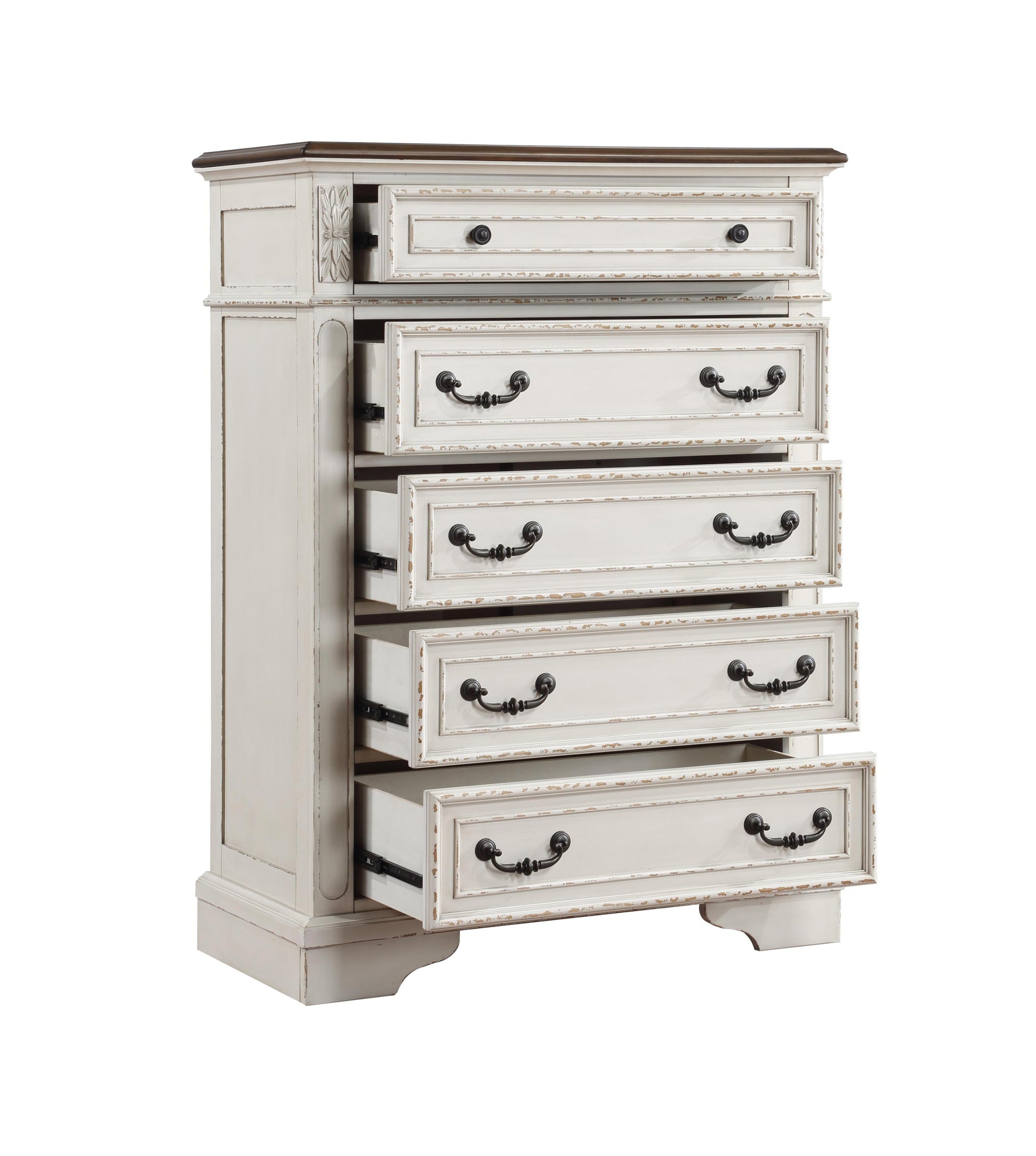 Noble Traditional Style 5 Drawer Chest Made with Wood antique white-bedroom-traditional-acacia-solid