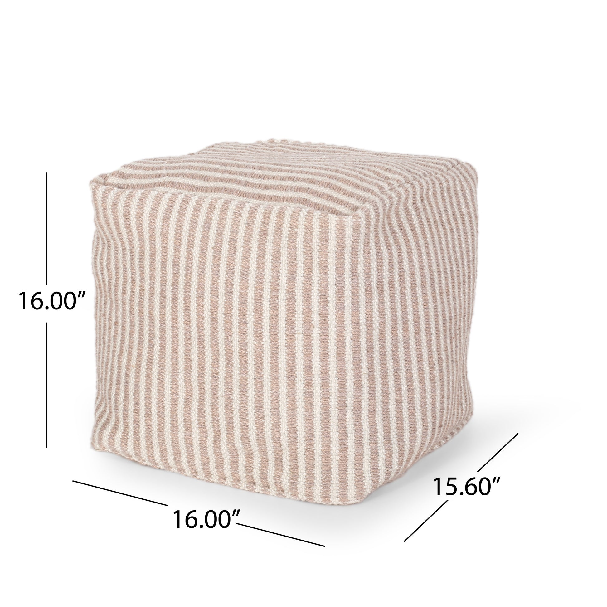 Zebra Yarn Cotton Square Pouf, Brown and White