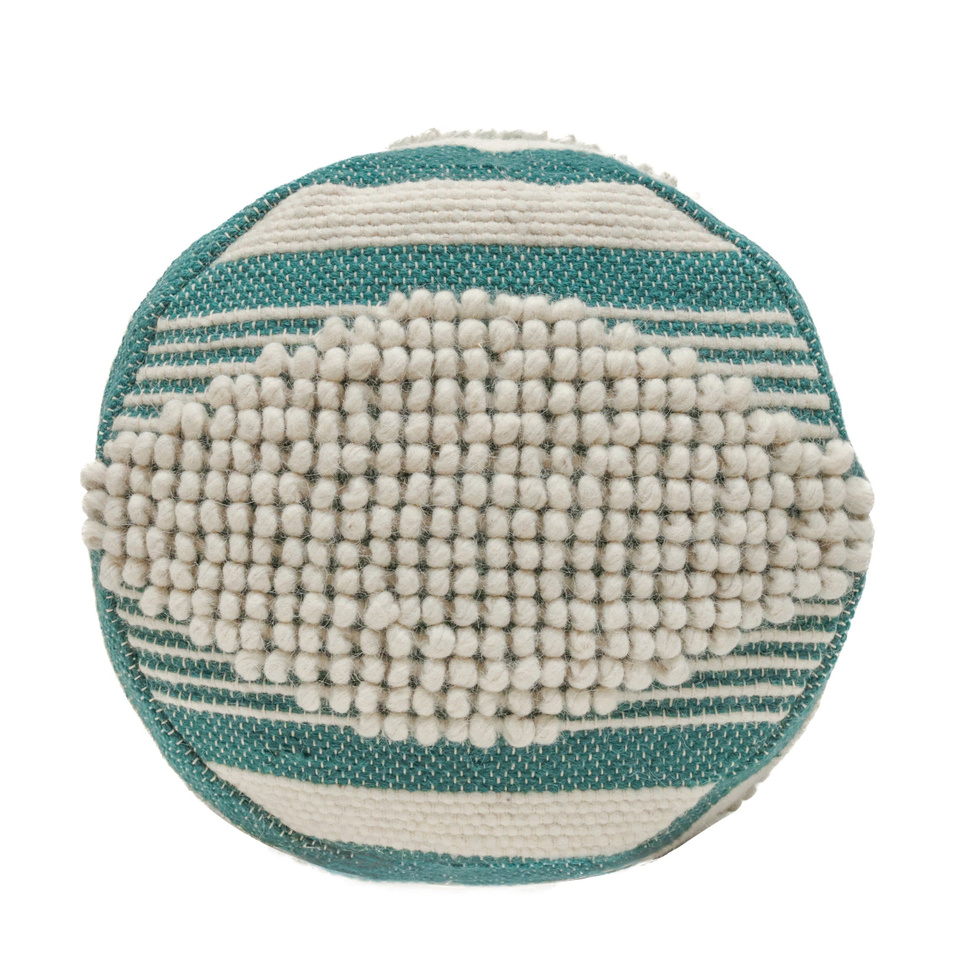 Diamond Handcrafted Fabric Cylindrical Pouf, White and teal-fabric