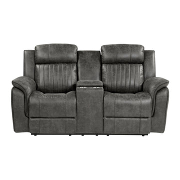 Classic Brownish Gray 1pc Double Reclining Loveseat gray-microfiber-wood-primary living