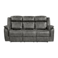 Classic Brownish Gray 1pc Double Reclining Sofa Plush gray-microfiber-wood-classic-transitional-pillow