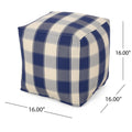 Connor Checkered Square Pouf, Ivory and Navy Blue