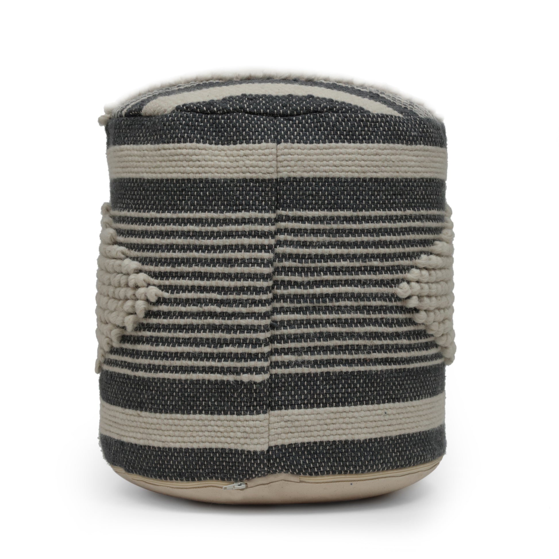 Diamond Handcrafted Fabric Cylindrical Pouf, Beige and dawn grey-fabric