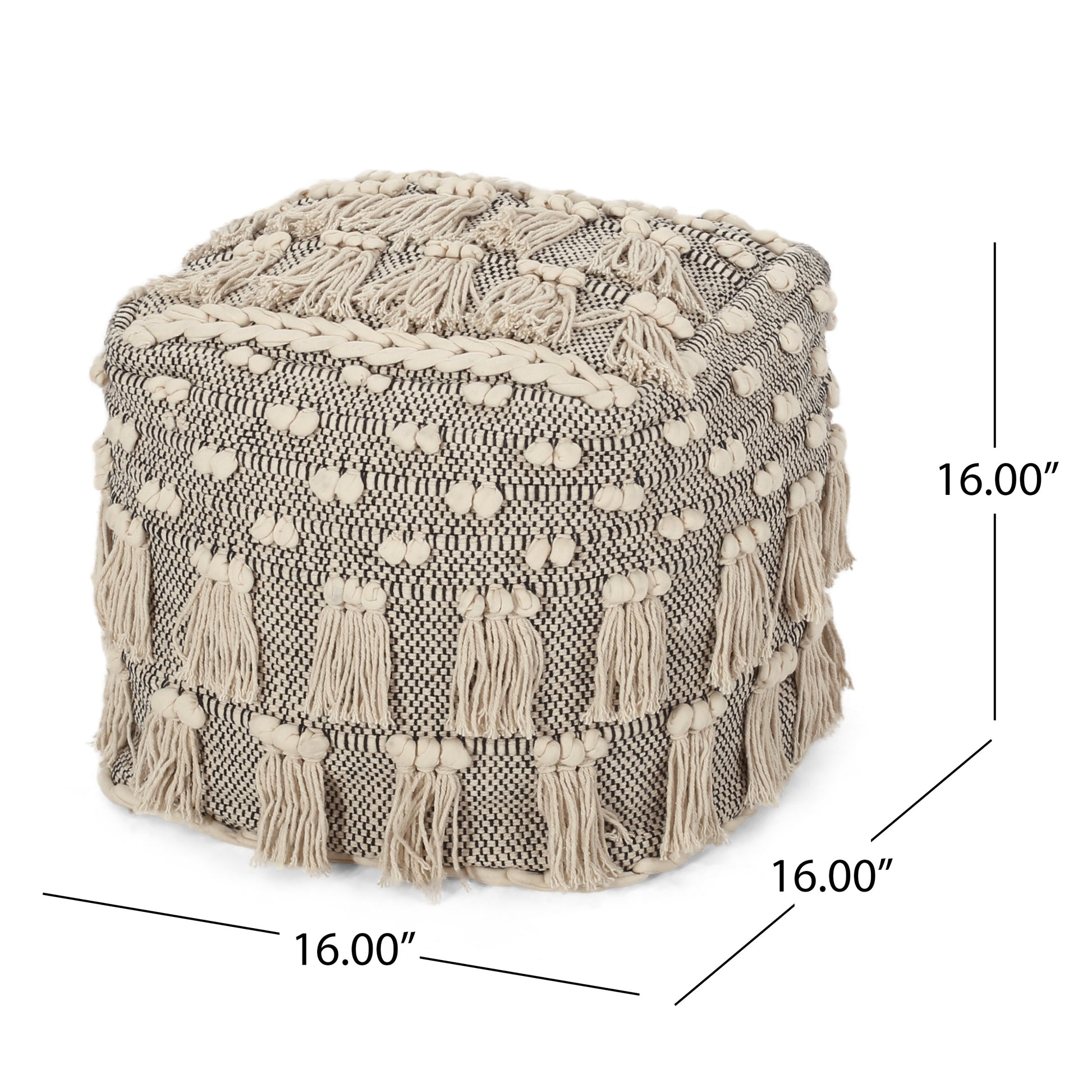 Angelic Handcrafted Fabric Pouf with Tassels,