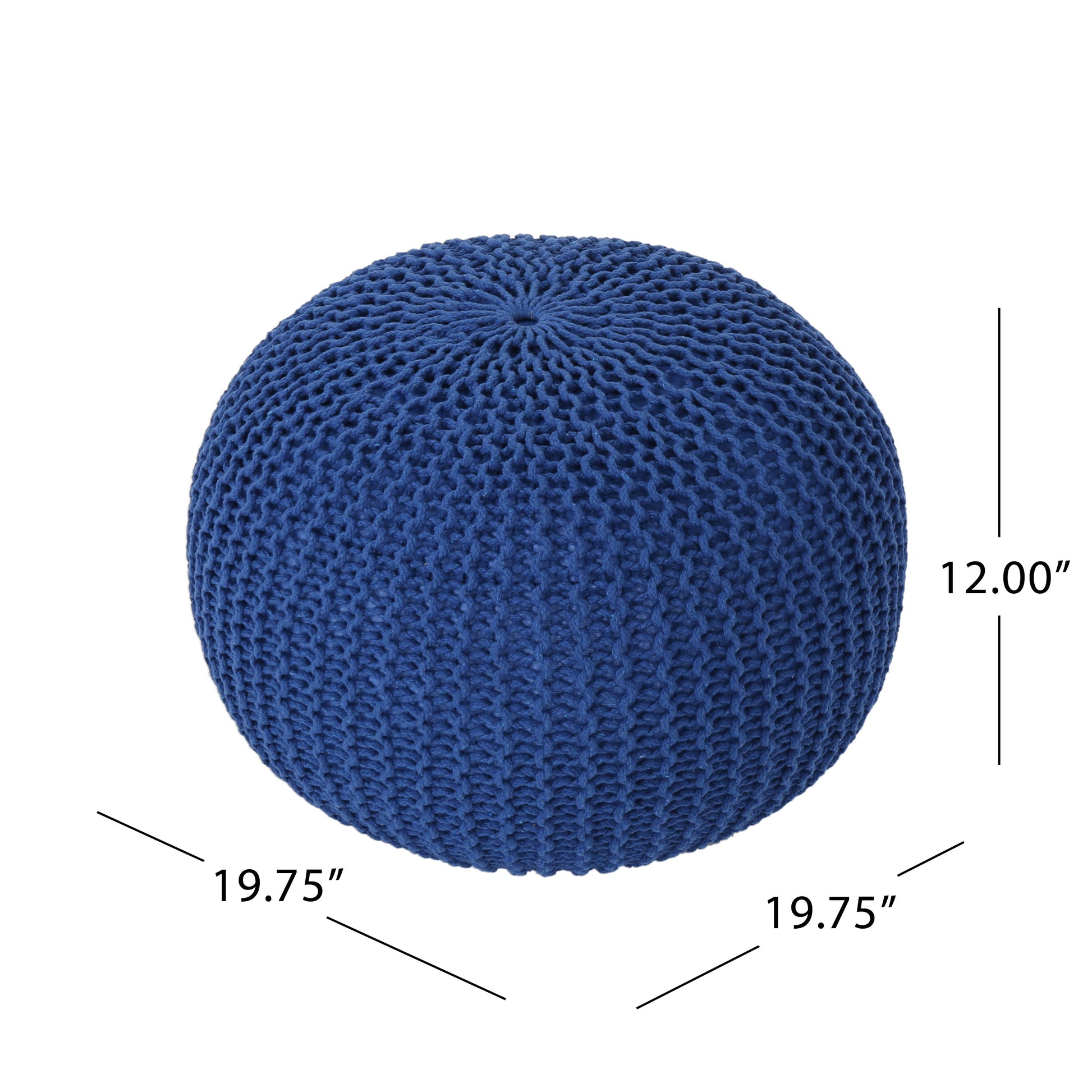 Bordeaux Knitted Cotton Round Pouf, Navy Blue navy blue-cotton