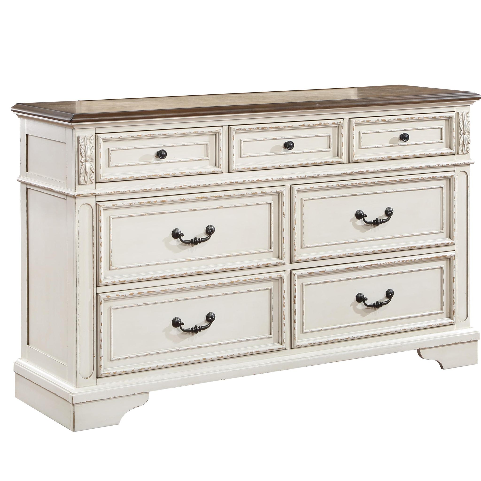 Noble Traditional Style 7 Drawer Dresser Made with antique white-bedroom-traditional-solid