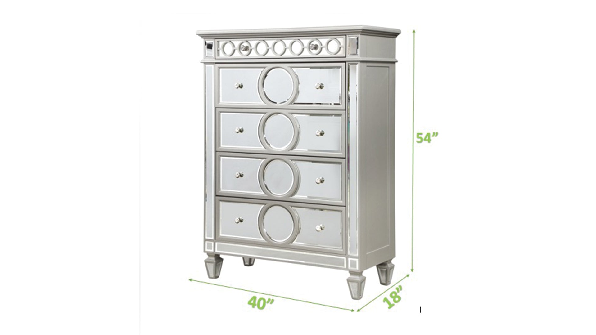 Symphony Modern Style Mirror Front 5 Drawer Chest with silver-drawer-5 drawers & above-bedroom-ball