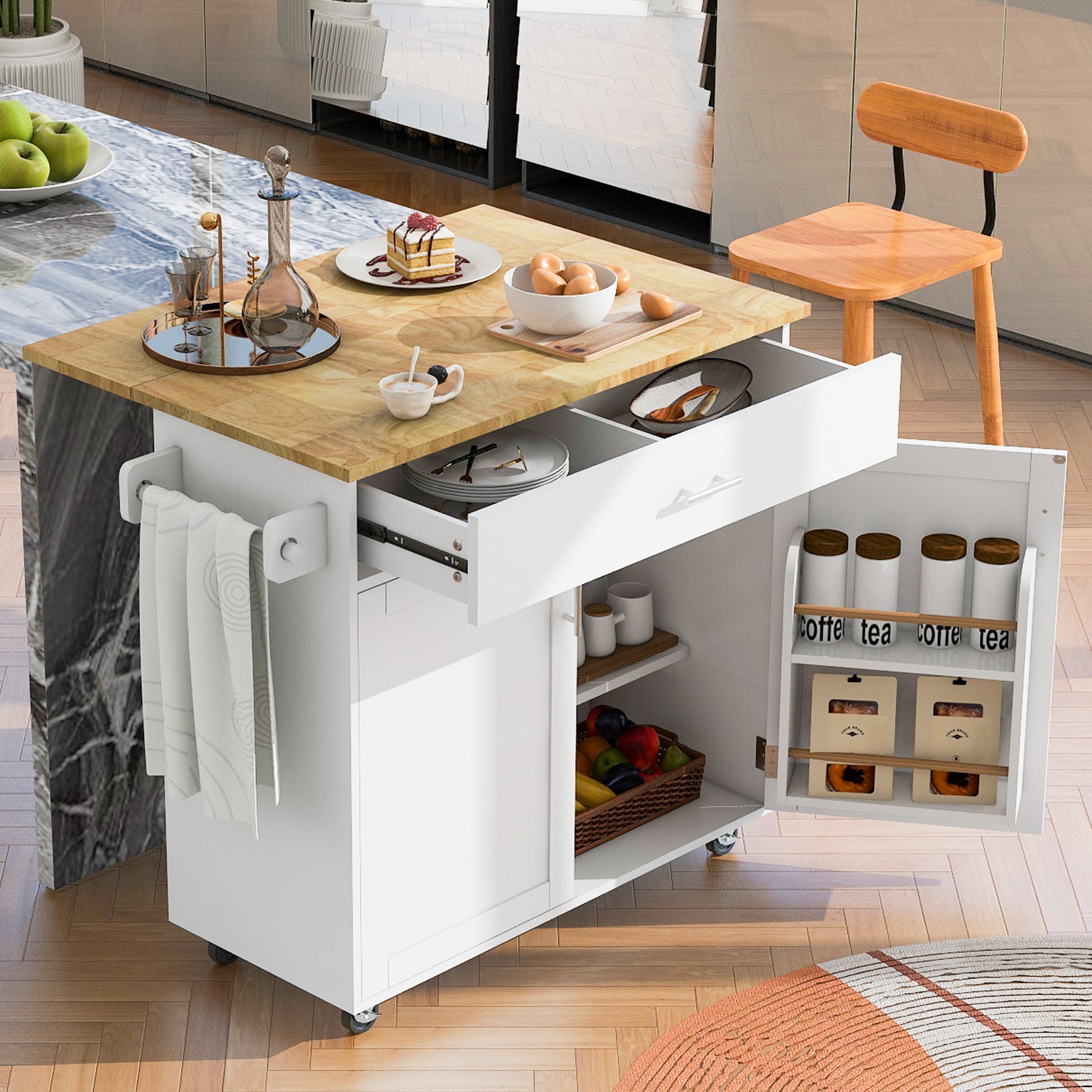 K&K Rolling Kitchen Island with Storage, Kitchen Cart