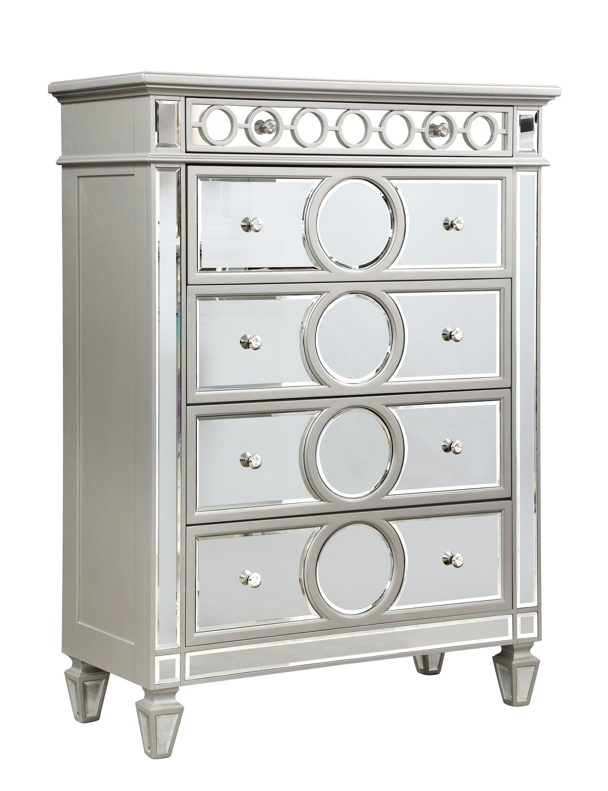 Symphony Modern Style Mirror Front 5 Drawer Chest with silver-drawer-5 drawers & above-bedroom-ball