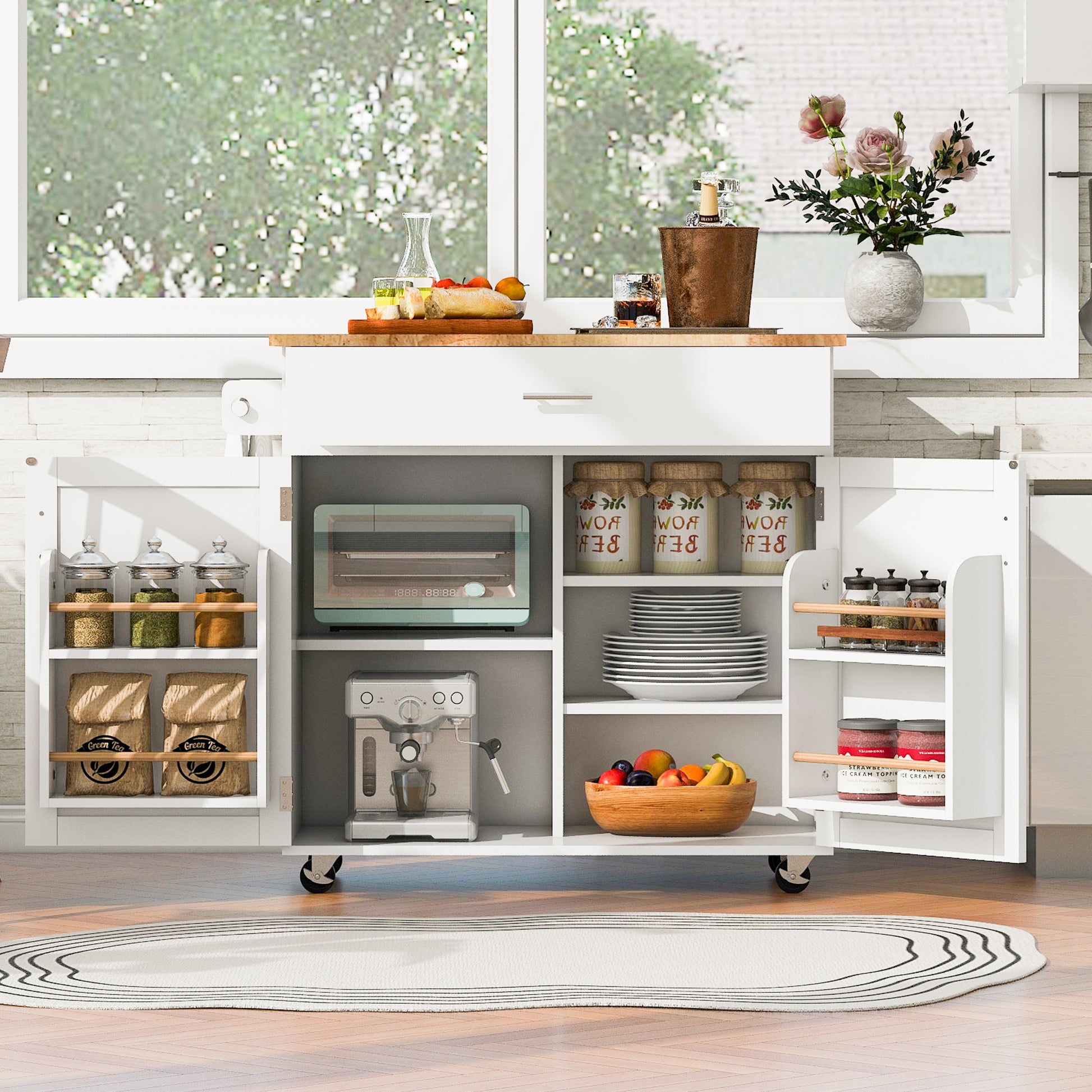 K&K Rolling Kitchen Island with Storage, Kitchen Cart