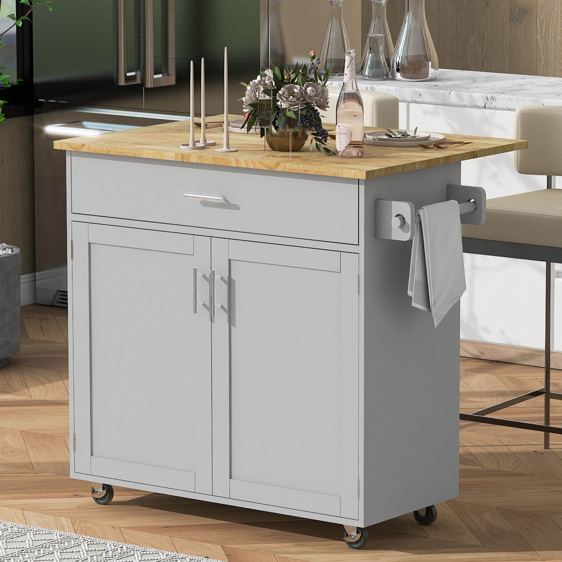 K&K Rolling Kitchen Island with Storage, Kitchen Cart