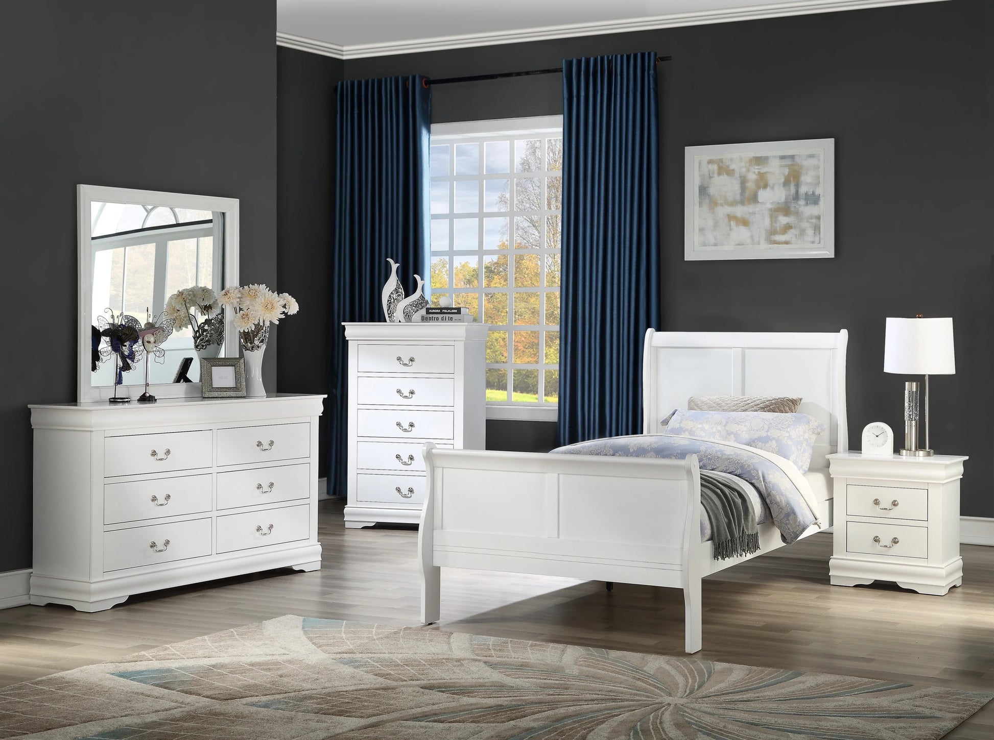 1Pc White Finish Five Drawers Louis Philip Chest