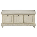 1pc Durable Storage Bench White Finish Foam Cushioned distressed finish-white-polyester-primary living