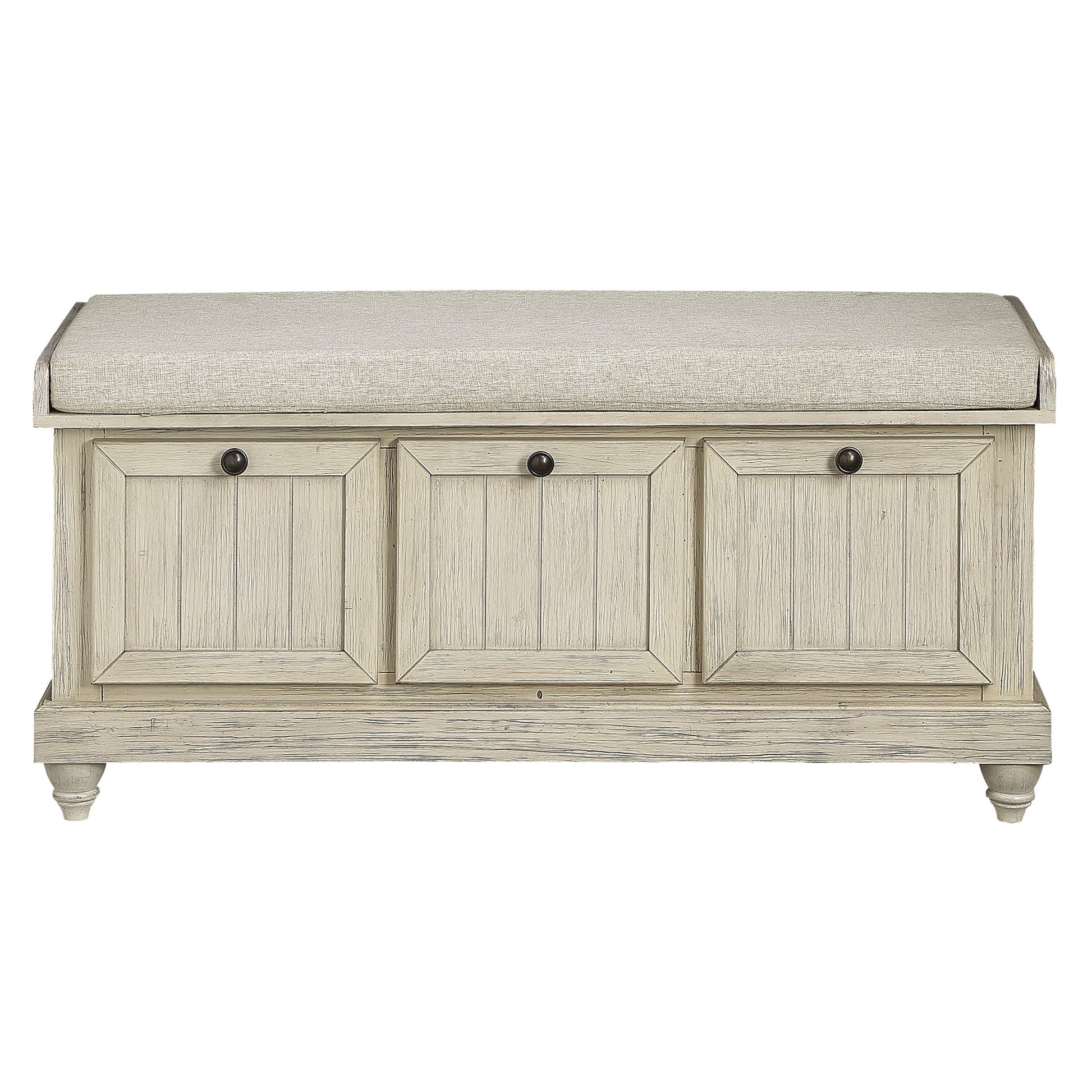 1pc Durable Storage Bench White Finish Foam Cushioned distressed finish-white-polyester-primary living
