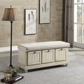 1pc Durable Storage Bench White Finish Foam Cushioned distressed finish-white-polyester-primary living