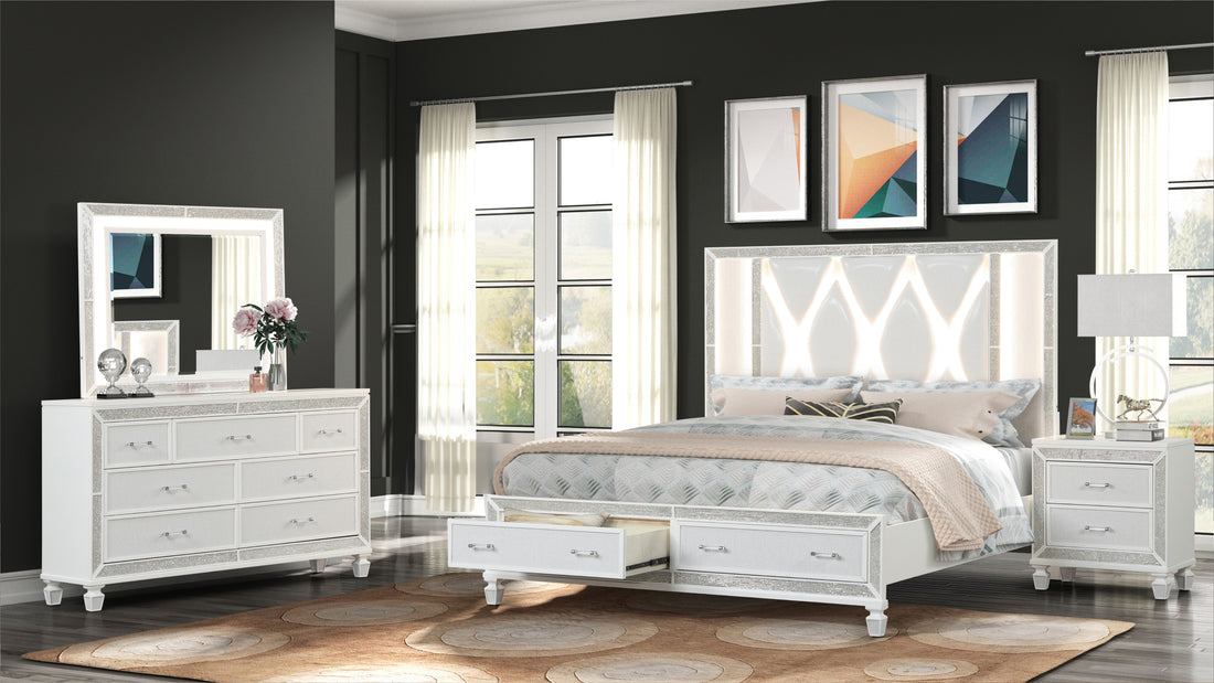 Crystal King 4 Pc Storage Wood Bedroom Set finished in box spring not required-king-white-wood-4 piece