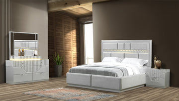 Da Vinci Modern Style 4 Pc King Bedroom Set Made with box spring not required-king-gray-wood-4 piece