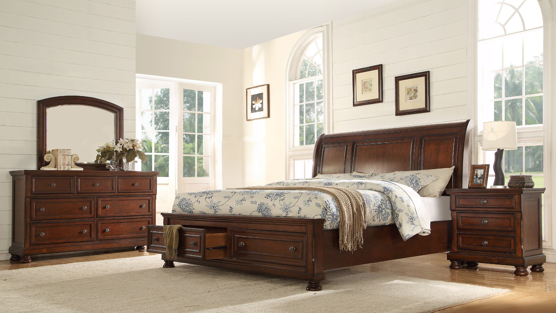 Baltimore King 4 Pc Storage Platform Bedroom Set Made walnut-bedroom-transitional-wood