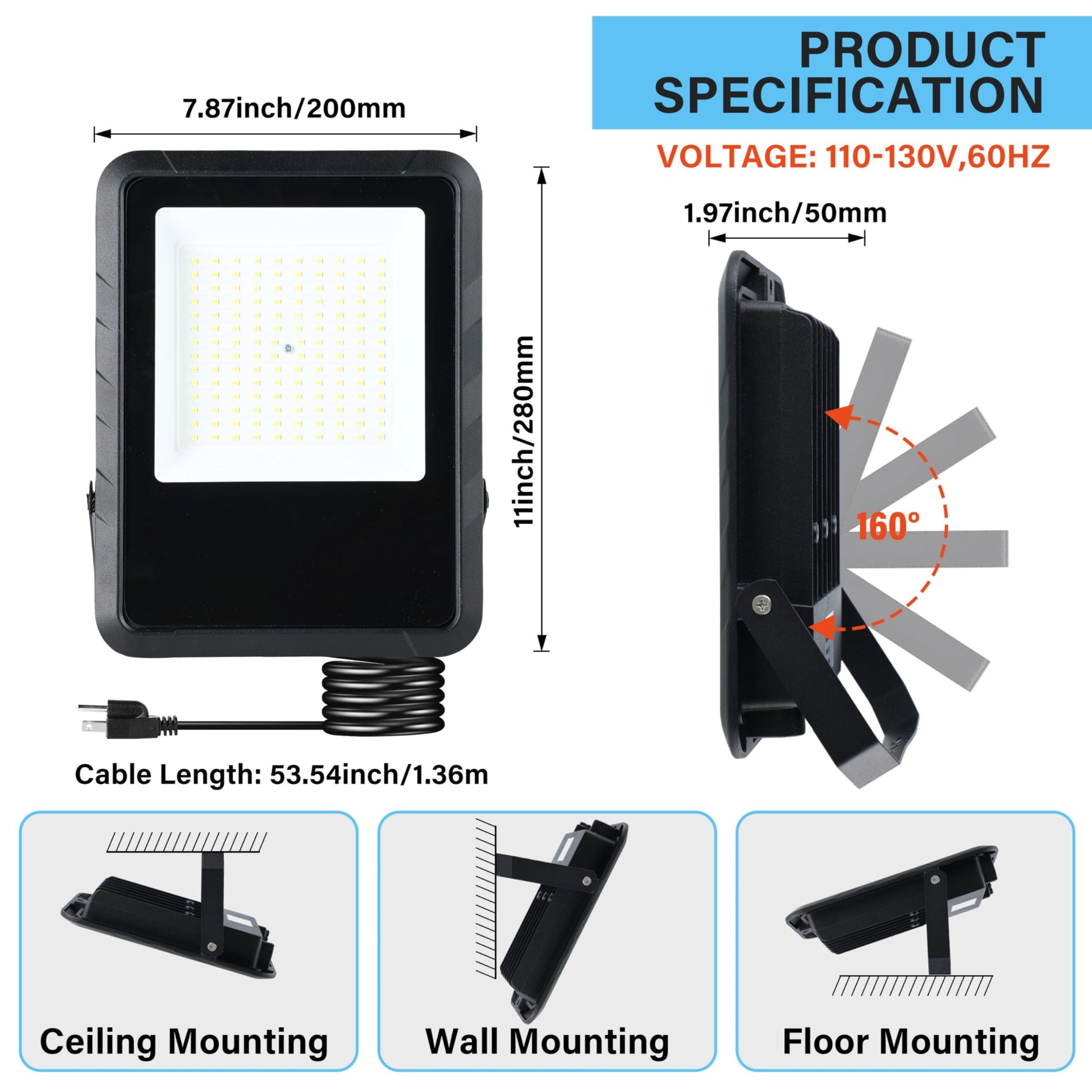 2 Pack 100W Outside Work Light, 10000LM Waterproof LED black-aluminium