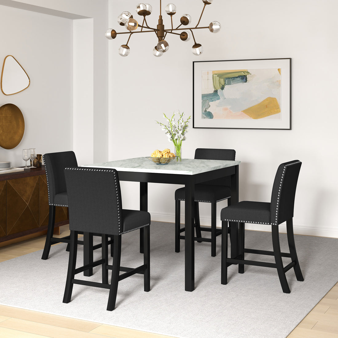 5 Piece Dining Table And Chair Set, Wooden Dining