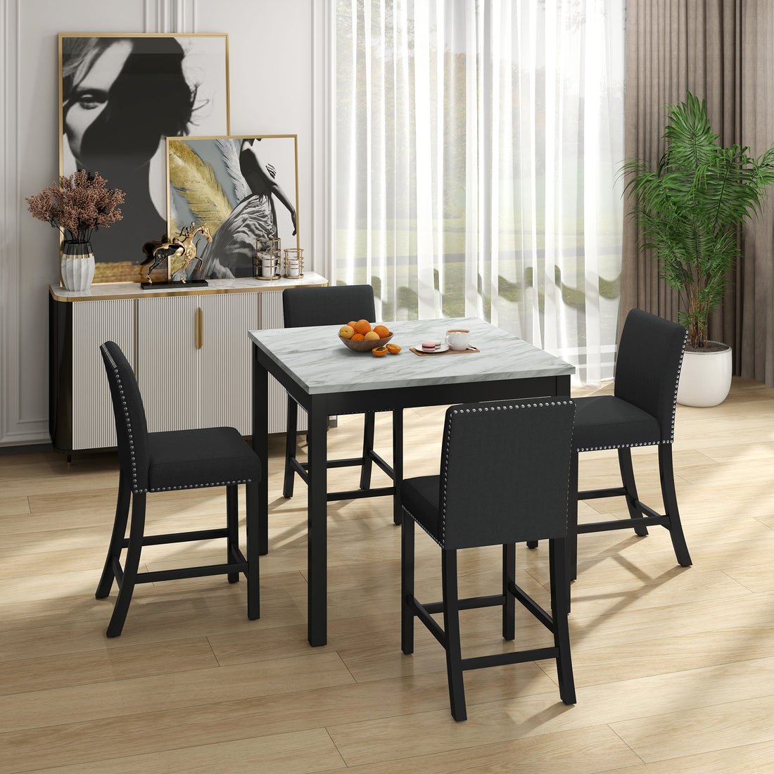 5 Piece Dining Table And Chair Set, Wooden Dining