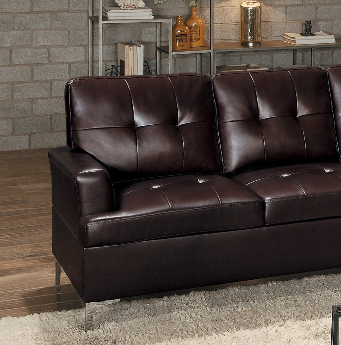 Contemporary Brown 3pc Sectional Sofa with RSF Chaise brown-faux leather-wood-primary living