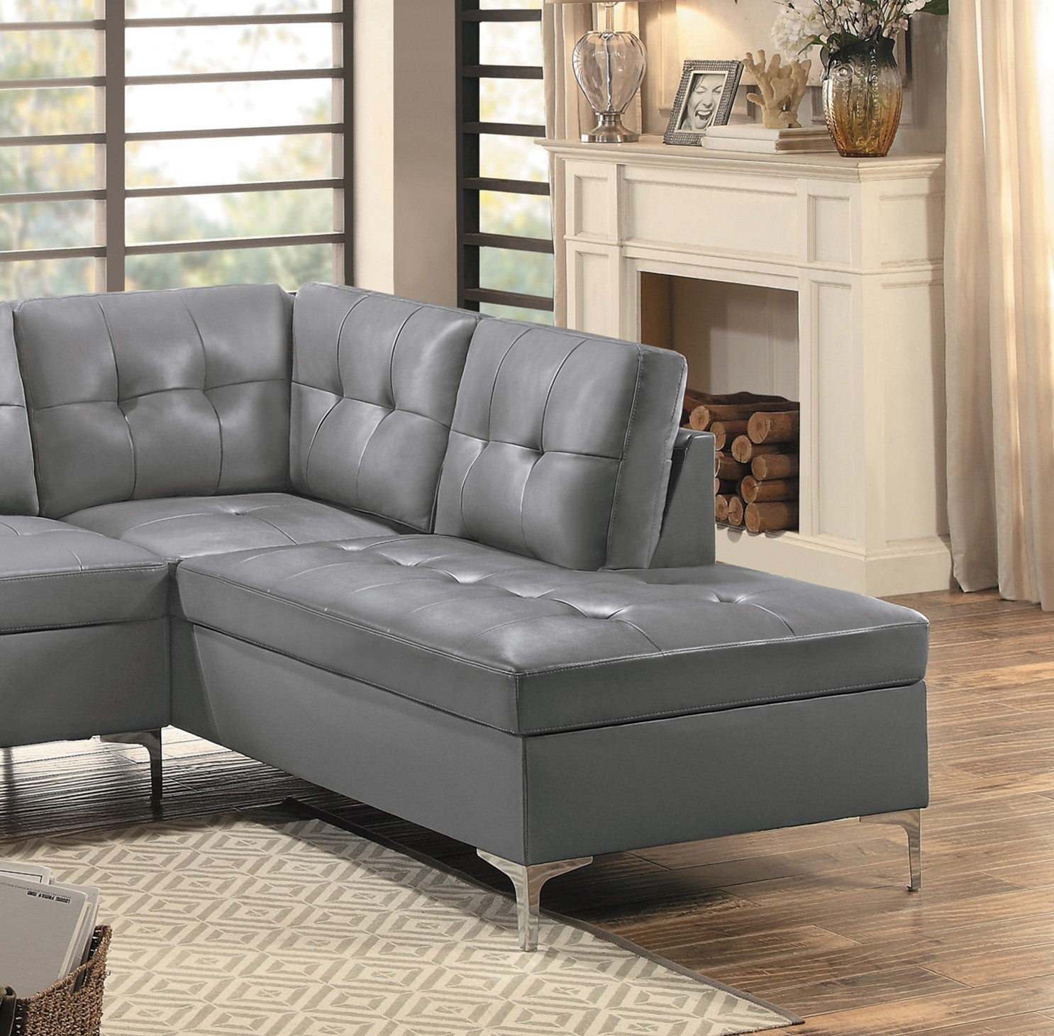 Contemporary Gray 3pc Sectional Sofa with RSF Chaise gray-faux leather-wood-primary living