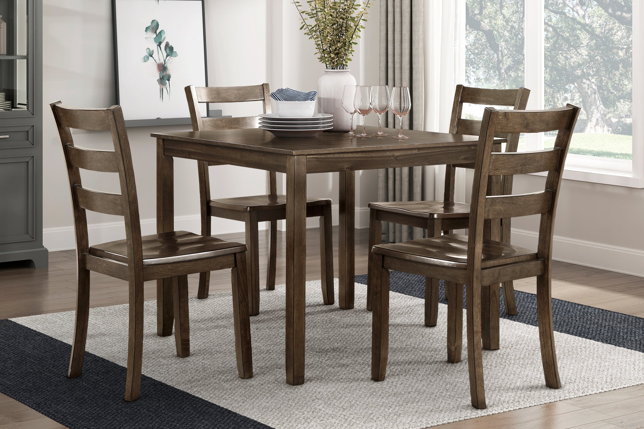 Transitional Charcoal Brown Finish 5PC Dining Set wood-wood-brown mix-seats 4-wood-dining room-36