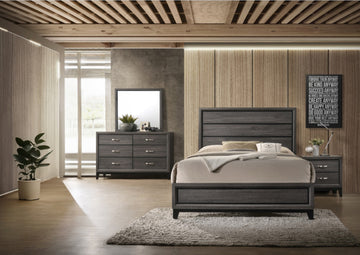 Sierra Queen 4 Pc Contemporary Bedroom Set Made with box spring required-queen-gray-wood-4 piece