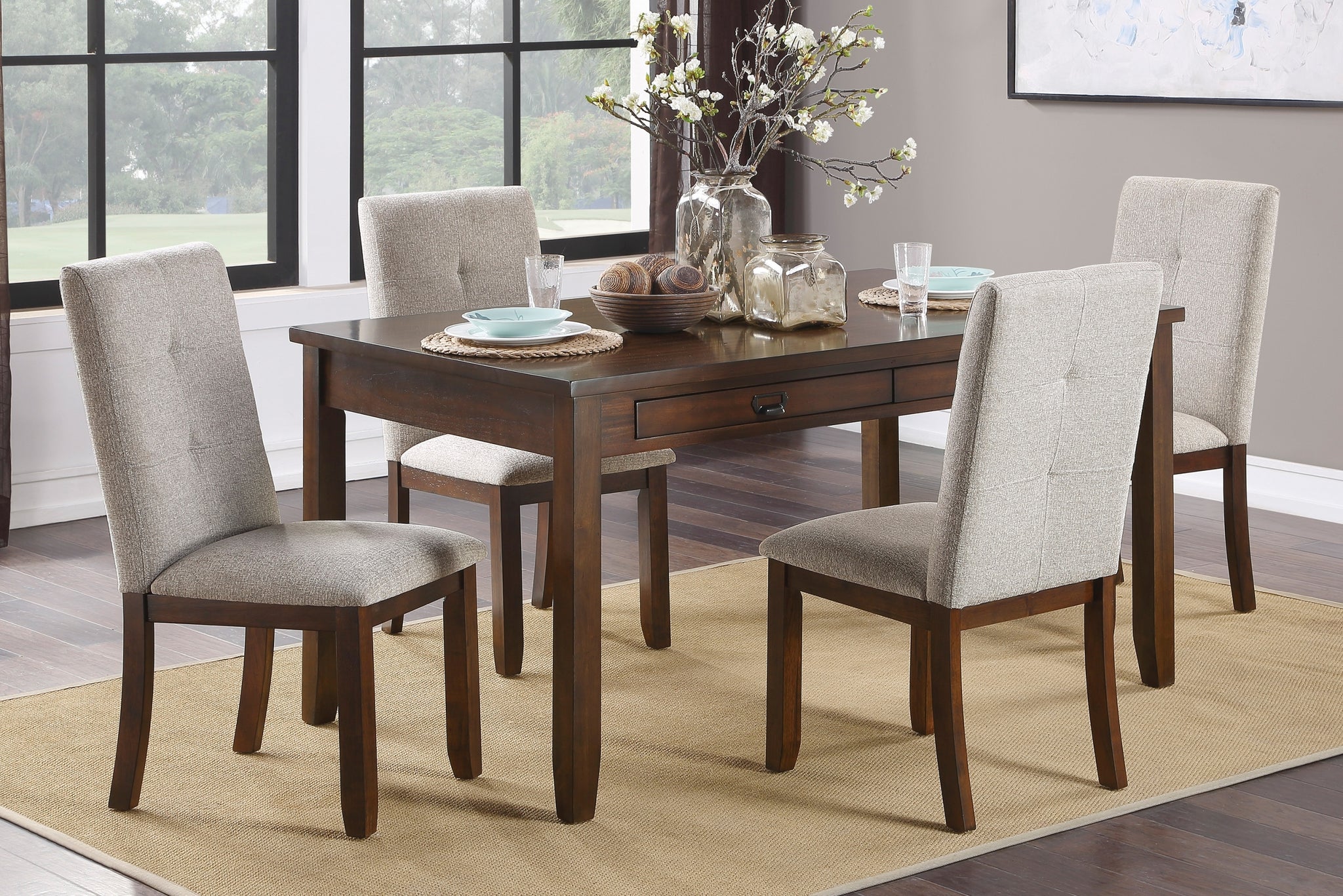 Dark Cherry Finish 5pc Dining Set Table and 4 Side upholstered chair-wood-cherry-seats 4-wood-dining