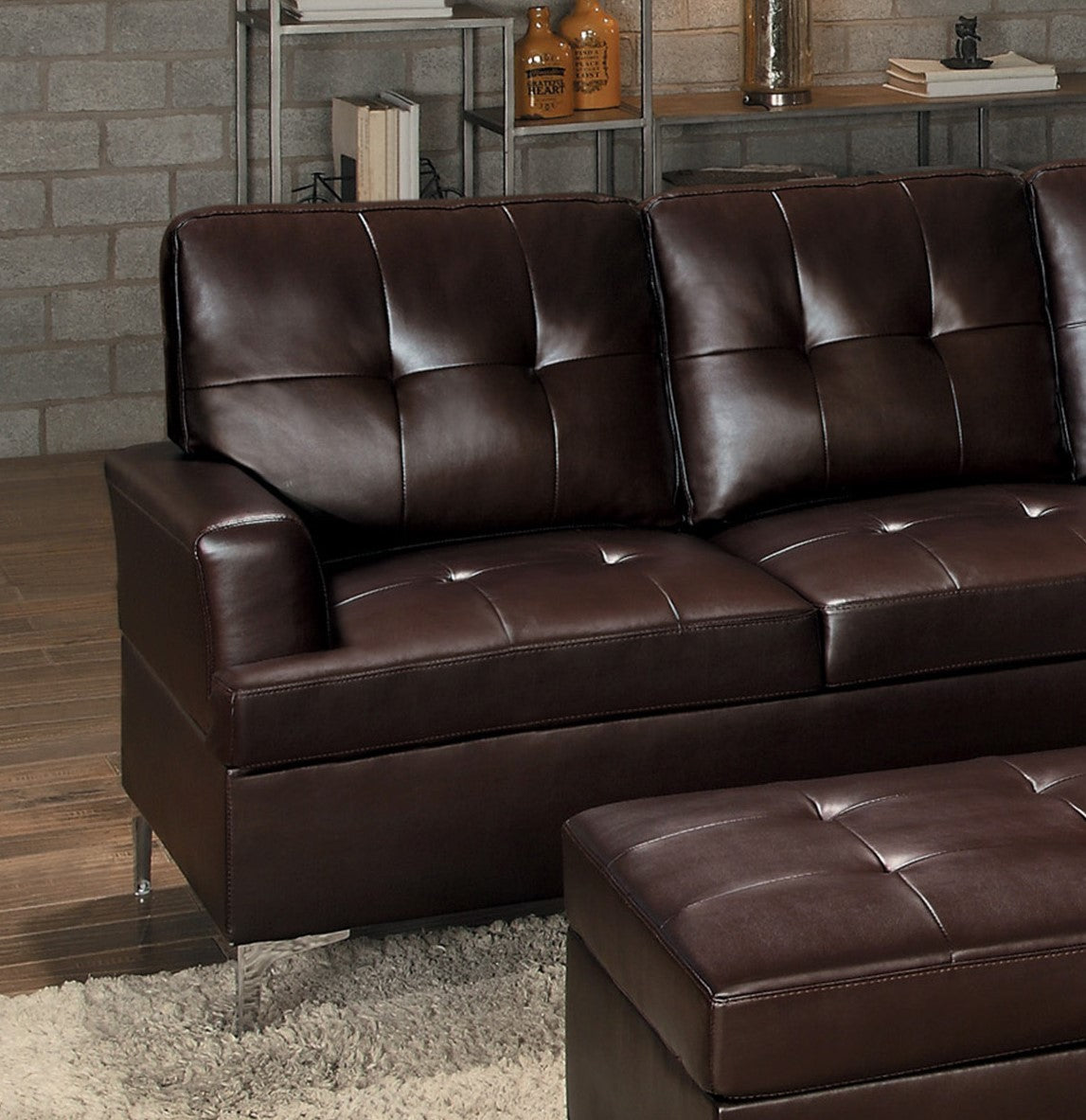 Contemporary Brown 3pc Sectional Sofa with RSF Chaise brown-faux leather-wood-primary living