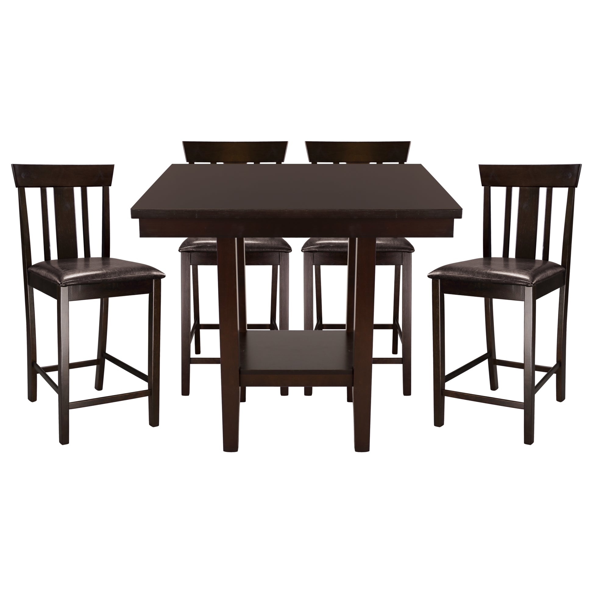 5pc Counter Height Dining Set Espresso Finish Counter wood-wood-espresso-seats 4-wood-dining