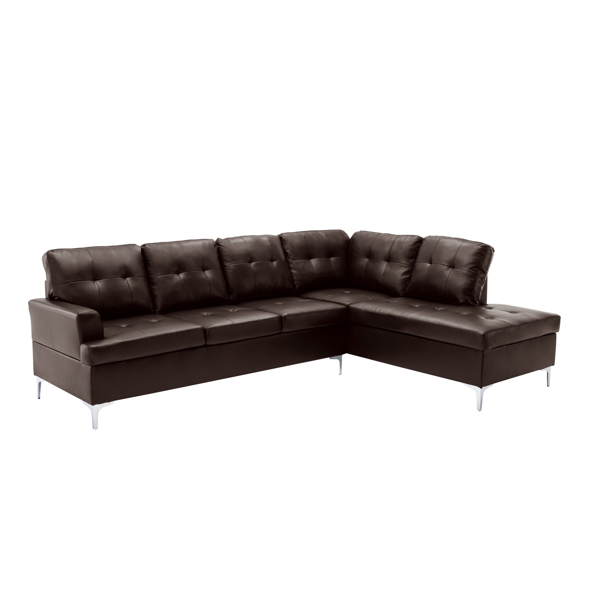 Contemporary Brown 3pc Sectional Sofa with RSF Chaise brown-faux leather-wood-primary living