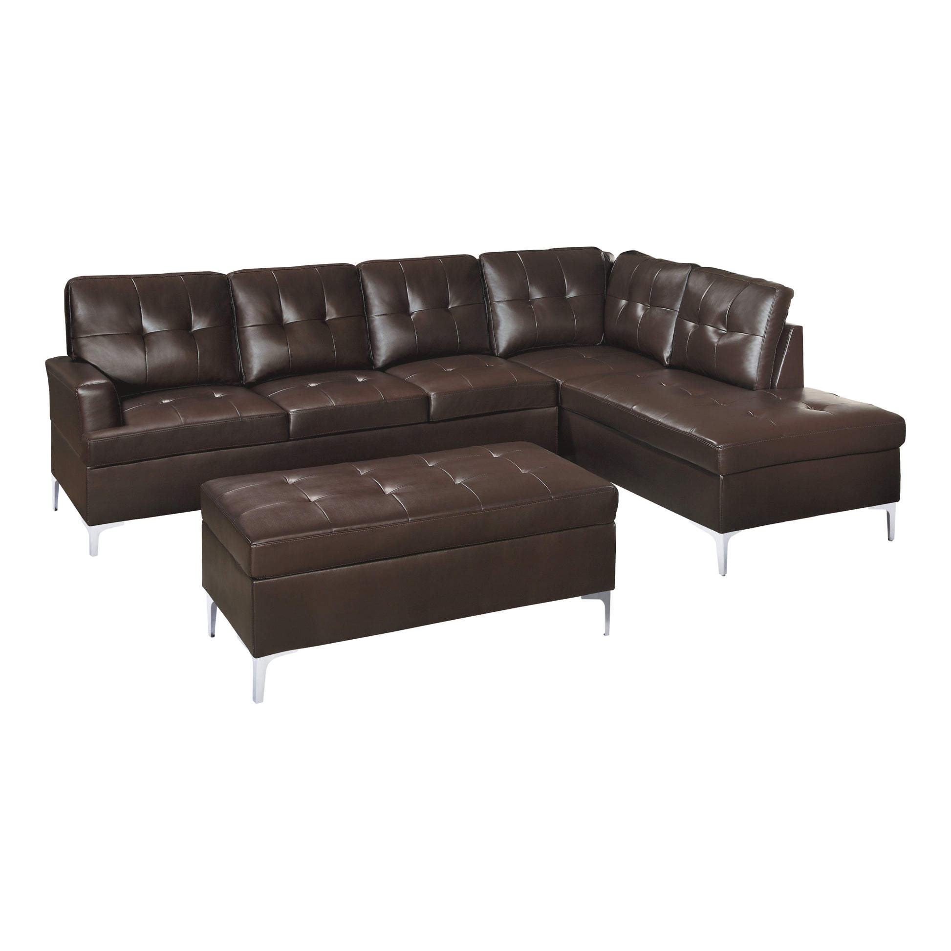 Contemporary Brown 3pc Sectional Sofa with RSF Chaise brown-faux leather-wood-primary living