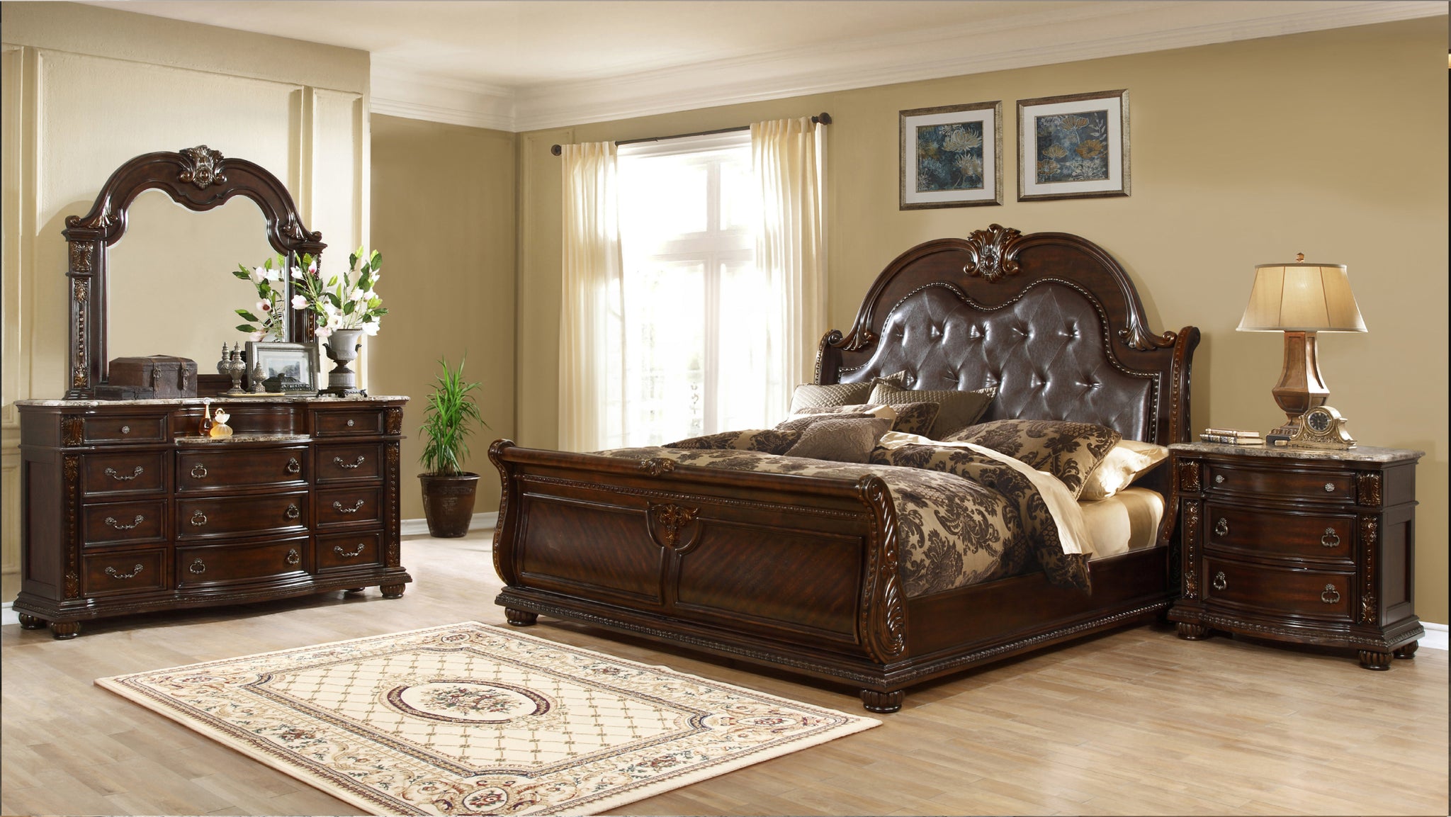 Roma 4 Pc King Bed Dark Walnut