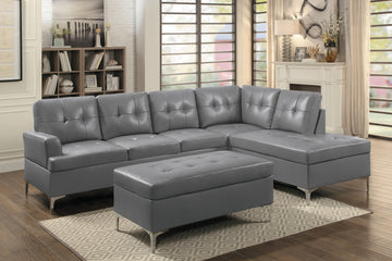 Contemporary Gray 3pc Sectional Sofa with RSF Chaise gray-faux leather-wood-primary living