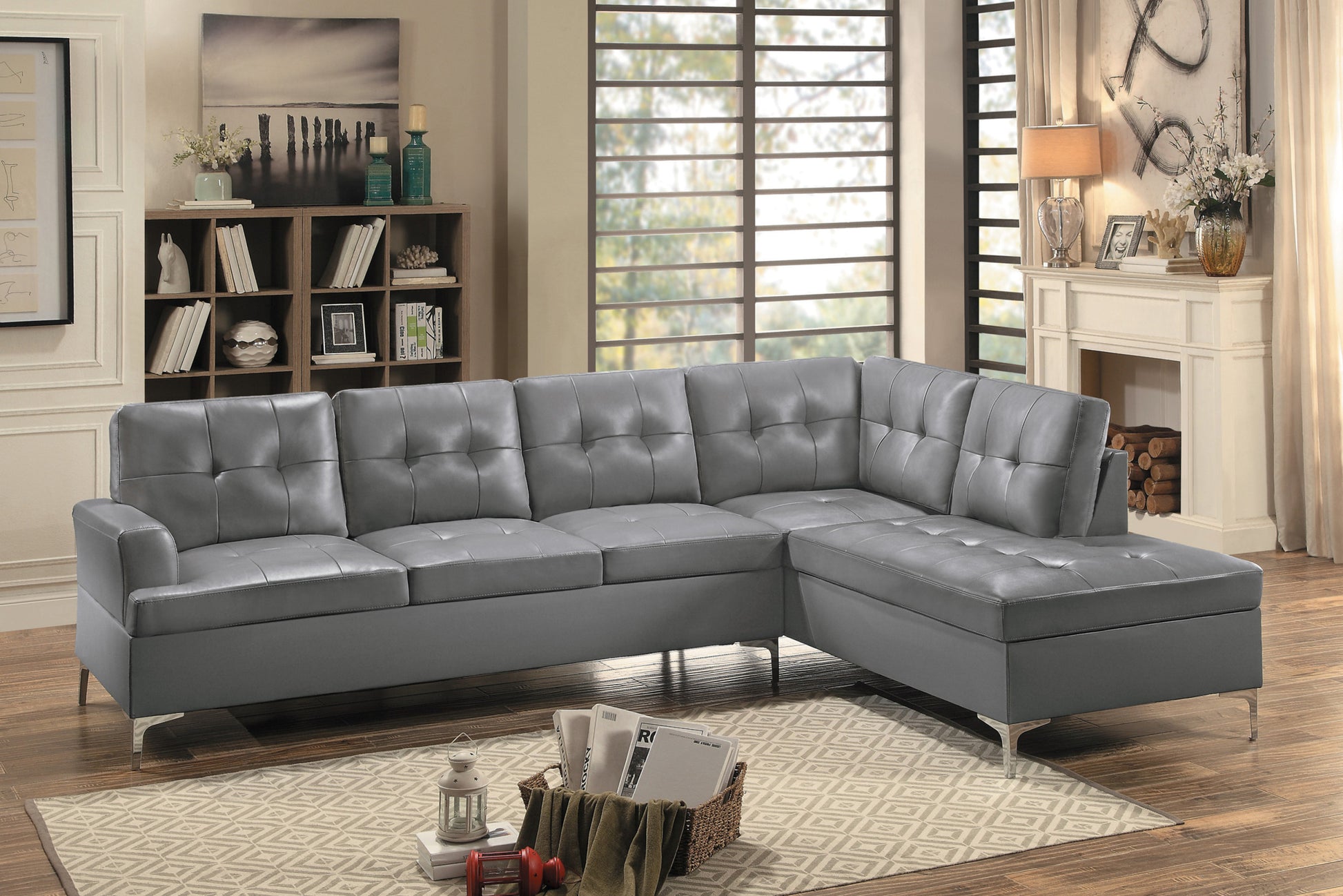 Contemporary Gray Faux Leather Upholstered 2pc gray-faux leather-wood-primary living