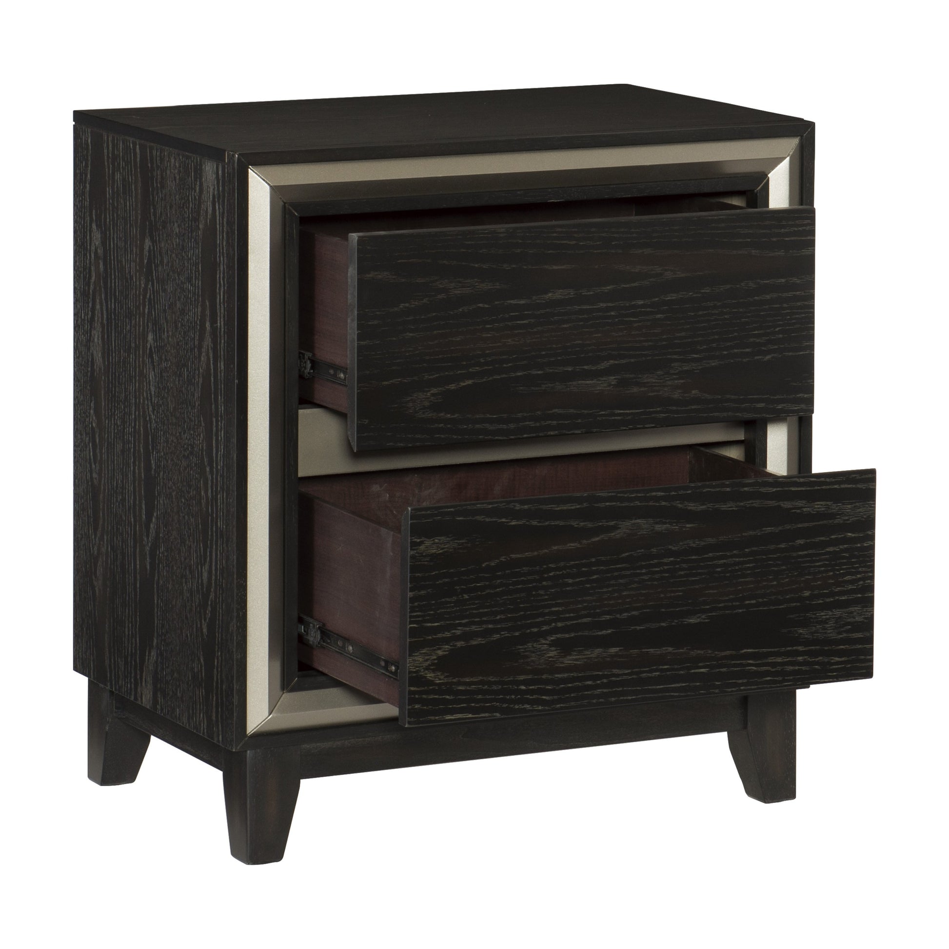 Modern Bedroom 1pc Nightstand of 2 Drawers Grooves ebony-2 drawers-bedroom-contemporary-modern-wood