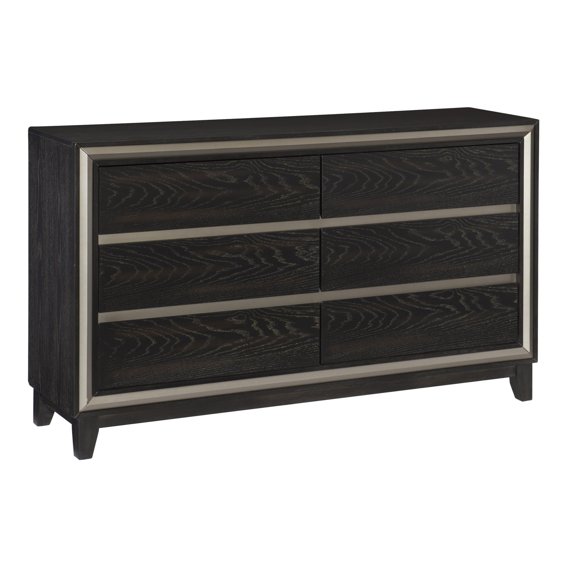 Modern Bedroom 1pc Dresser of 6 Drawers Grooves ebony-bedroom-contemporary-modern-wood